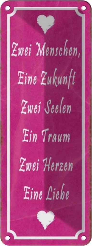 Blechschild 27x10 cm Zwei Menschen Herzen eine Liebe Spruch Zitat