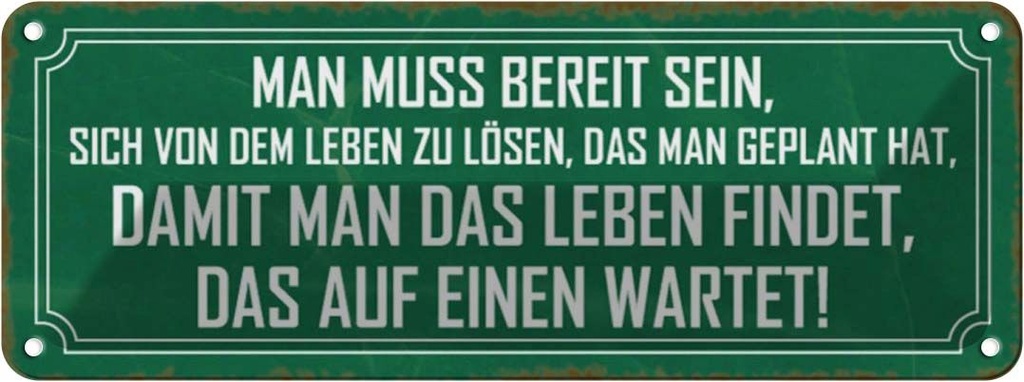 Blechschild 10x27 cm Leben finden das auf einen warte Spruch Zitat