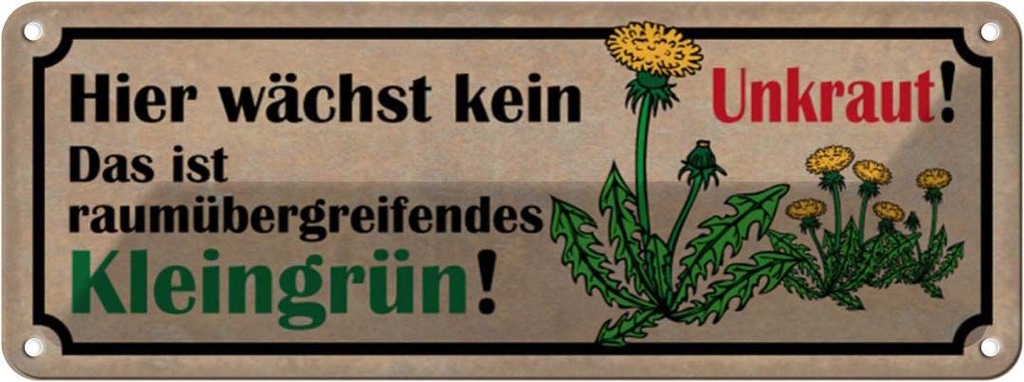 Blechschild 10x27 cm wächst kein Unkraut kleingrün Dekoration Spruch Zitat