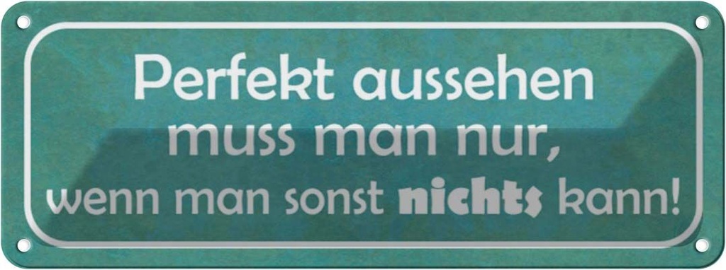 Blechschild 10x27 cm Perfekt aussehen nur wenn man Dekoration Spruch Zitat