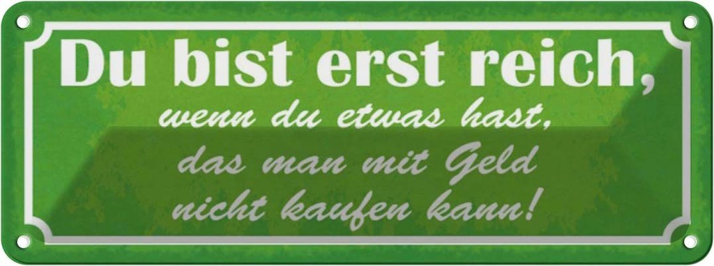 Blechschild 10x27 cm du bist reich wenn etwas hast Spruch Zitat