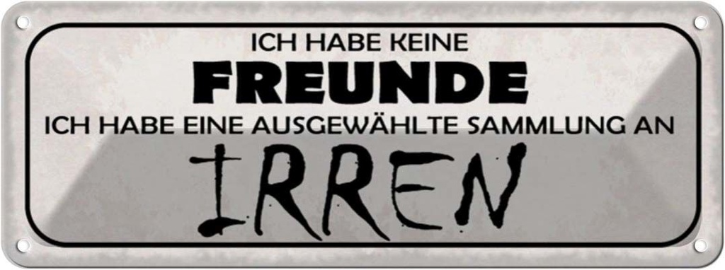 Blechschild 10x27 cm keine Freunde Sammlung an Irren Spruch Zitat