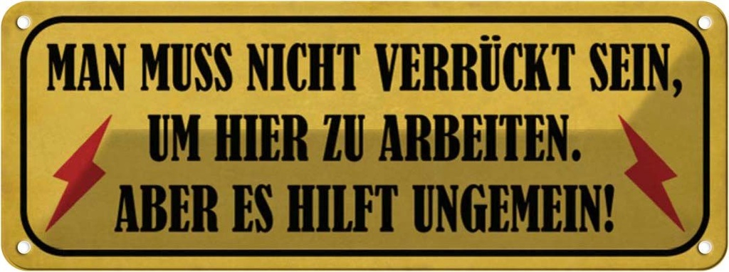 Blechschild 10x27 cm nicht verrückt um hier arbeiten Spruch Zitat