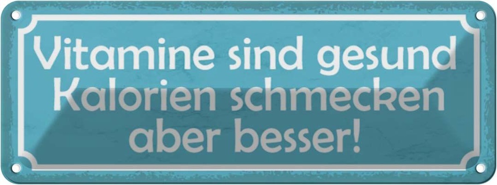 Blechschild 10x27 cm Vitamine gesund Kalorien besser Spruch Zitat