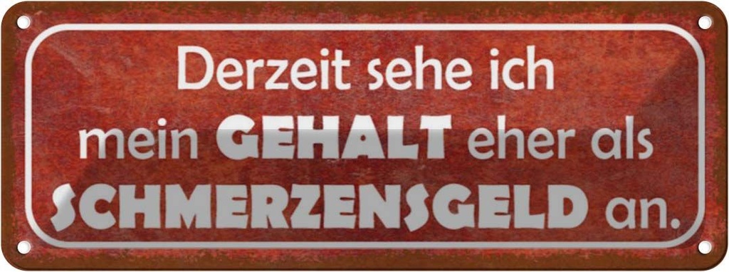Blechschild 10x27 cm mein Gehalt eher Schmerzensgeld Spruch Zitat