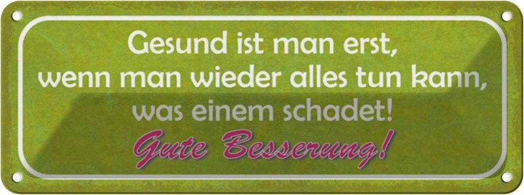 Blechschild 10x27 cm Gute Besserung Gesund ist man Dekoration Spruch Zitat