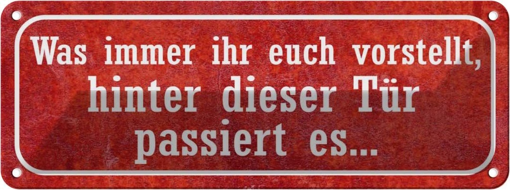 Blechschild 10x27 cm hinter dieser Tür passiert es Dekoration Spruch Zitat