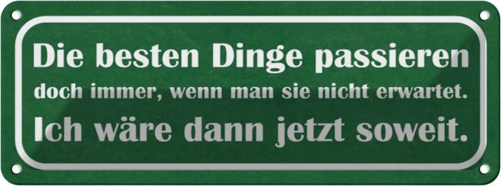 Blechschild 10x27 cm beste Dinge wenn nicht erwartet Spruch Zitat