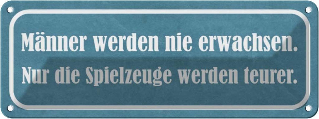 Blechschild 10x27 cm Männer nie erwachsen Spielzeuge Spruch Zitat