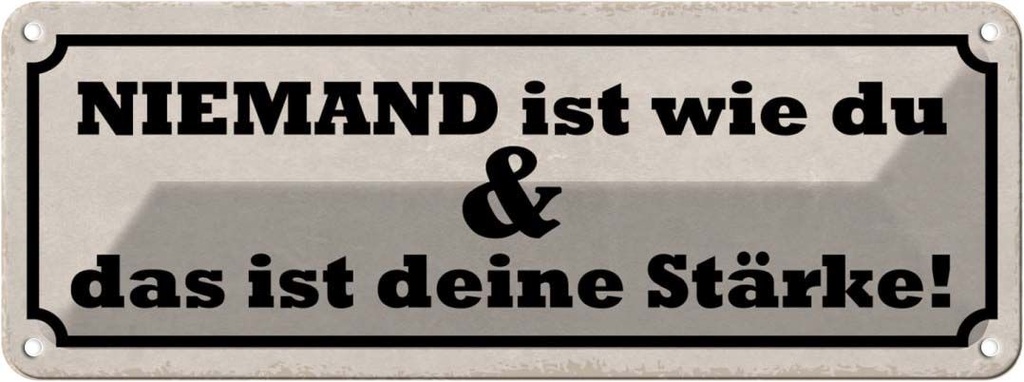 Blechschild 10x27 cm niemand ist wi du deine Stärke Dekoration Spruch Zitat