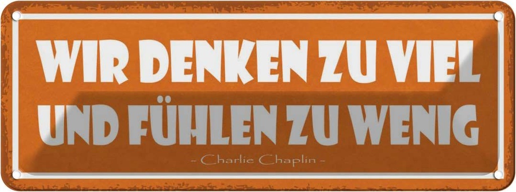 Blechschild 10x27 cm wir denken zu viel fühlen wenig Spruch Zitat