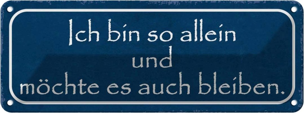 Blechschild 10x27 cm ich möchte so allein bleiben Dekoration Spruch Zitat