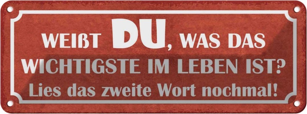 Blechschild 10x27 cm weißt du was wichtigste im Leben Spruch Zitat