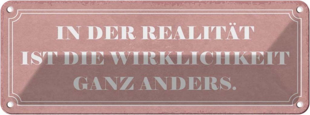 Blechschild 10x27 cm Realität Wirklichkeit anders Dekoration Spruch Zitat