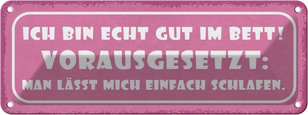 Blechschild 10x27 cm ich bin echt gut im Bett Dekoration Spruch Zitat