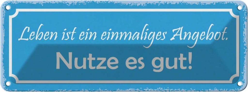 Blechschild 10x27 cm Leben ist ein einmaliges Angebot Spruch Zitat