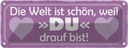 Blechschild 10x27 cm Welt ist schön weil DU bist Dekoration Spruch Zitat