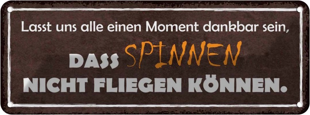 Blechschild 10x27 cm spinnen nicht fliegen können Dekoration Spruch Zitat
