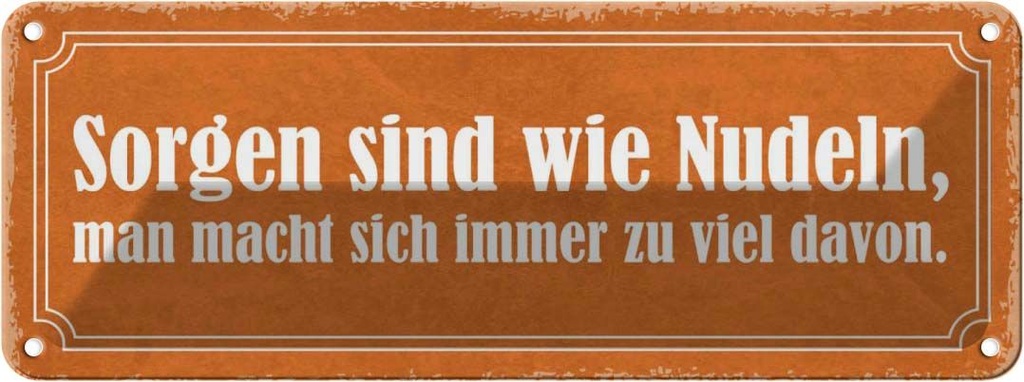 Blechschild 10x27 cm Sorgen sind wie Nudeln man macht Spruch Zitat