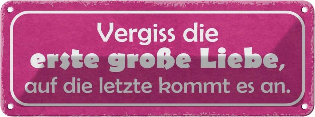 Blechschild 10x27 cm vergiss die erste große Liebe Dekoration Spruch Zitat