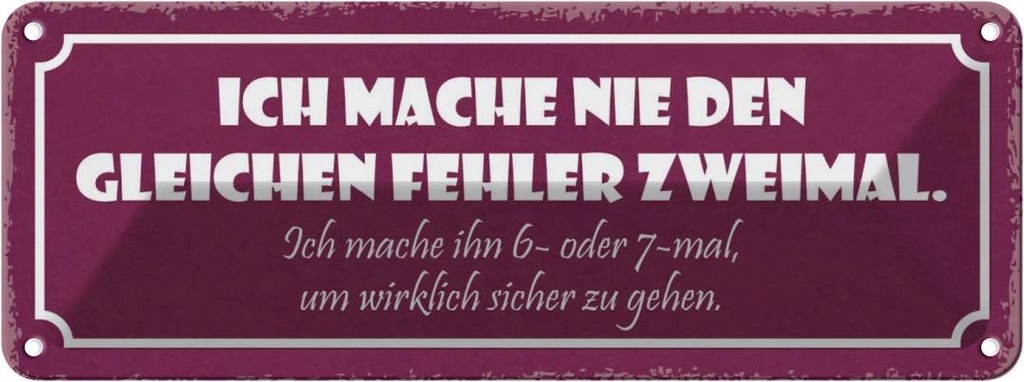 Blechschild 10x27 cm nie den gleichen Fehler zweimal Spruch Zitat