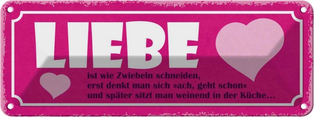 Blechschild 10x27 cm Liebe ist wie Zwiebeln schneiden Spruch Zitat
