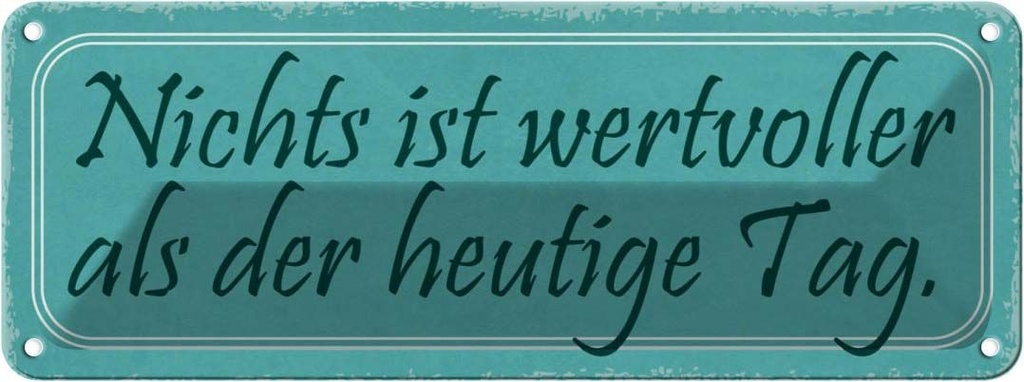 Blechschild 10x27 cm nichts wertvoller als heute Tag Spruch Zitat