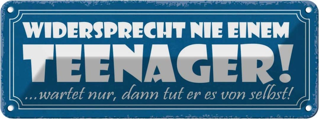 Blechschild 10x27 cm widersprecht nie einem Teenager Spruch Zitat