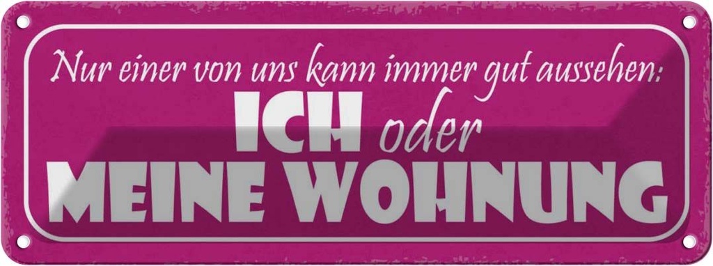 Blechschild 10x27 cm ich oder meine Wohnung gut Spruch Zitat