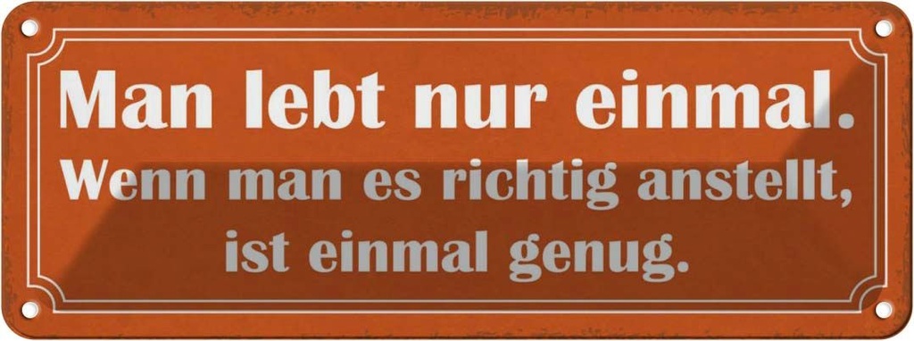 Blechschild 10x27 cm man lebt nur einmal ist genug Dekoration Spruch Zitat