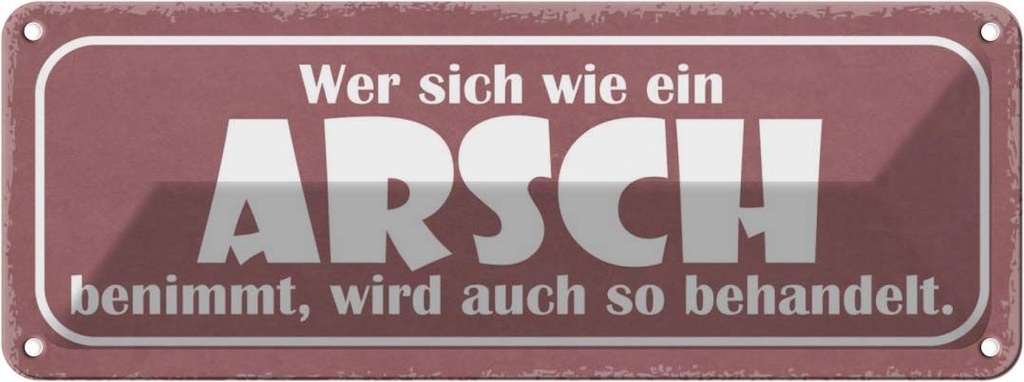 Blechschild 10x27 cm wer sich wie Arsch benimmt wird Spruch Zitat
