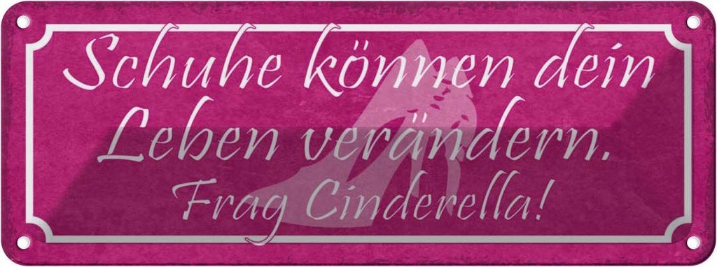 Blechschild 10x27 cm frag Cinderella Schuhe verändern Spruch Zitat
