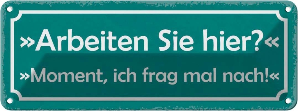 Blechschild 10x27 cm arbeiten Sie hier ich frag nach Spruch Zitat