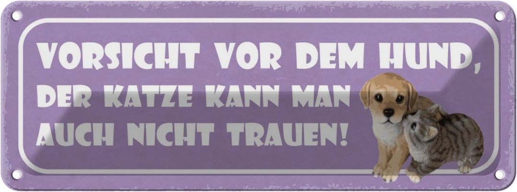 Blechschild 10x27 cm Vorsicht Hund Katze kann auch Warnschild Hinweisschild Sicherheit