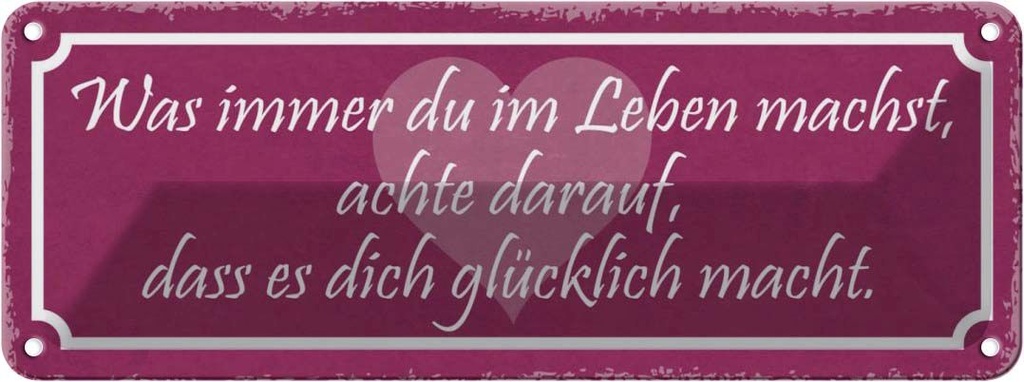 Blechschild 10x27 cm achte darauf was glücklich macht Spruch Zitat