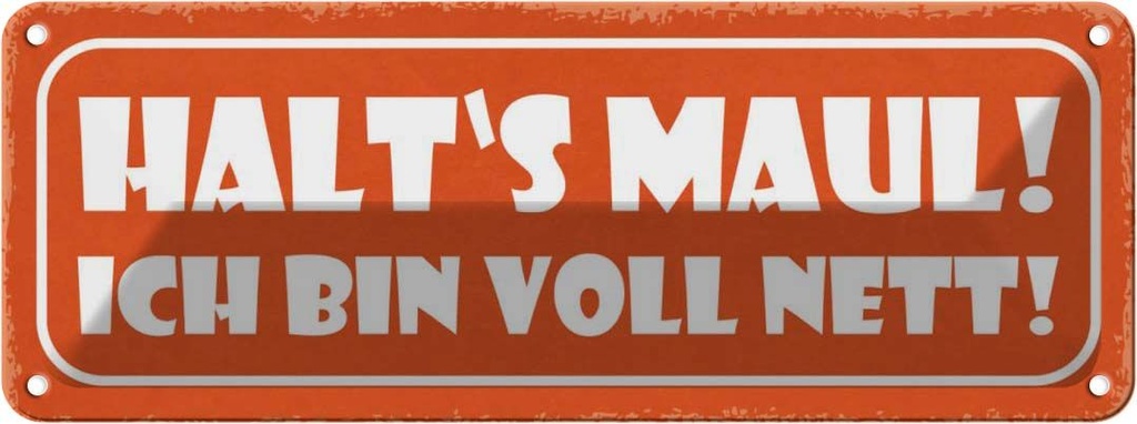 Blechschild 10x27 cm halt`s Maul ich bin voll nett Dekoration Spruch Zitat
