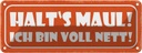 Blechschild 10x27 cm halt`s Maul ich bin voll nett Dekoration Spruch Zitat