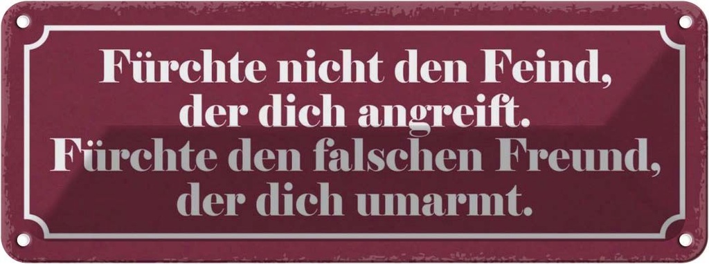 Blechschild 10x27 cm fürchte nicht den Feind der Dekoration Spruch Zitat
