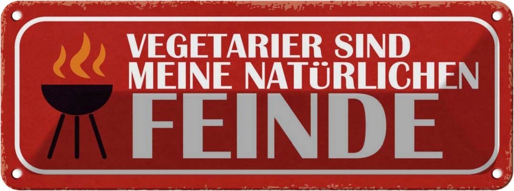 Blechschild 10x27 cm Vegetarier sind meine Feinde Dekoration Spruch Zitat