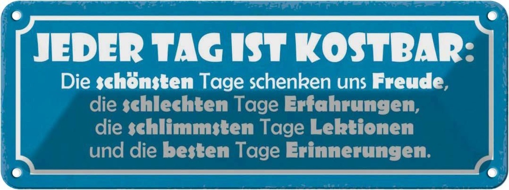 Blechschild 10x27 cm jeder Tag ist kostbar Freude Dekoration Spruch Zitat