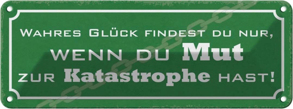 Blechschild 10x27 cm wahres Glück wenn du Mut hast Dekoration Spruch Zitat