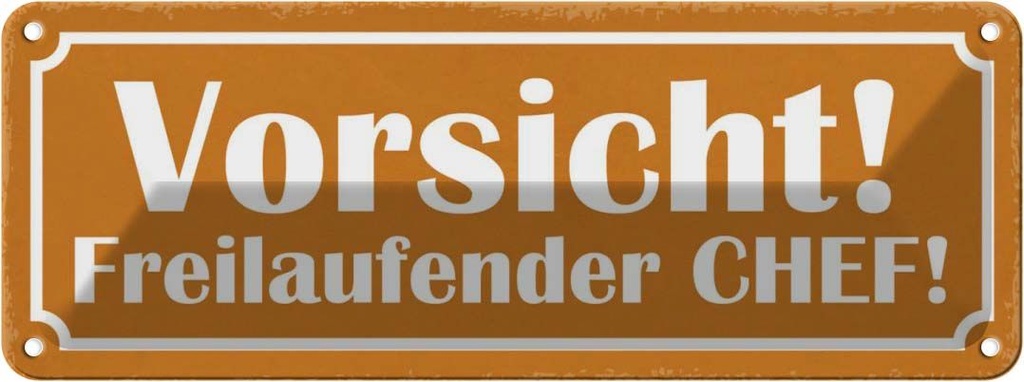 Blechschild 10x27 cm Vorsicht freilaufender Chef Warnschild Hinweisschild Sicherheit