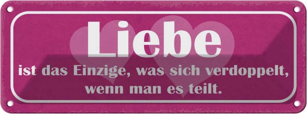 Blechschild 10x27 cm Liebe Einzige was sich verdoppet Spruch Zitat