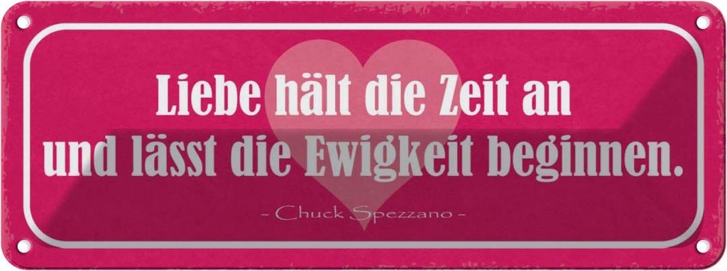 Blechschild 10x27 cm Liebe hält die Zeit an und lässt Spruch Zitat