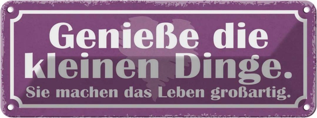 Blechschild 10x27 cm genieße die kleinen Dinge sie Dekoration Spruch Zitat