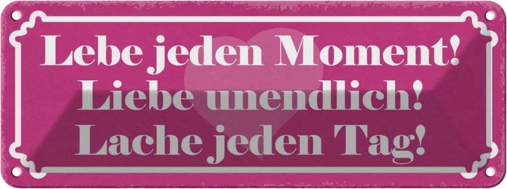 Blechschild 10x27 cm Lebe jeden Moment Lache Liebe Dekoration Spruch Zitat