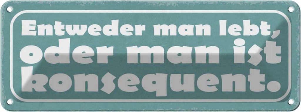 Blechschild 10x27 cm man lebt oder konsequent Dekoration Spruch Zitat