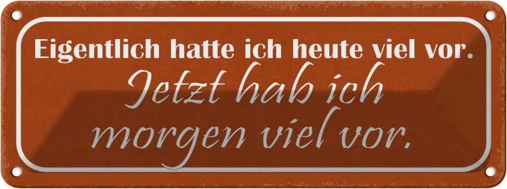 Blechschild 10x27 cm jetzt hab ich morgen viel vor Dekoration Spruch Zitat