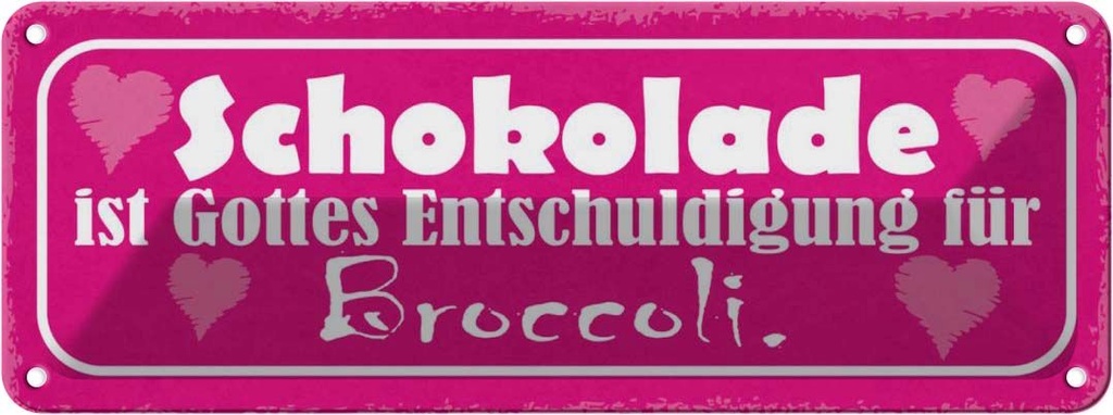 Blechschild 10x27 cm Schokolade Gottes Entschuldigung Spruch Zitat