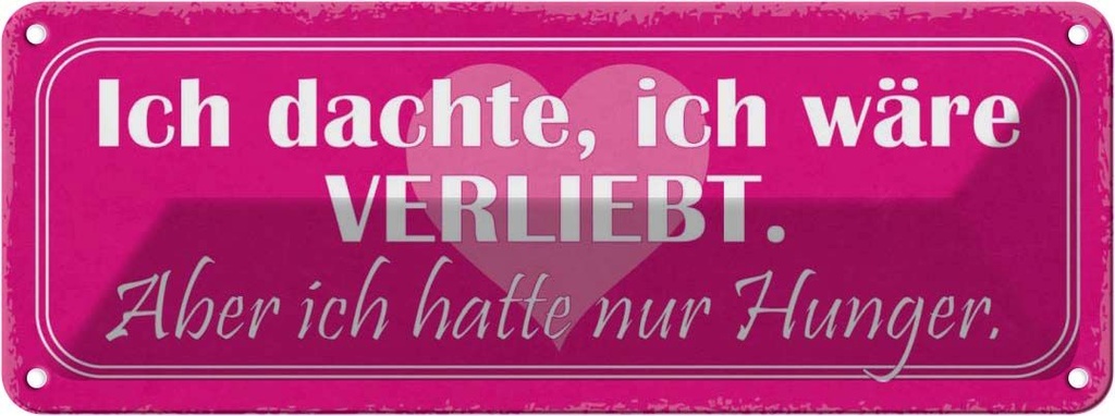 Blechschild 10x27 cm dachte ich verliebt nur Hunger Spruch Zitat